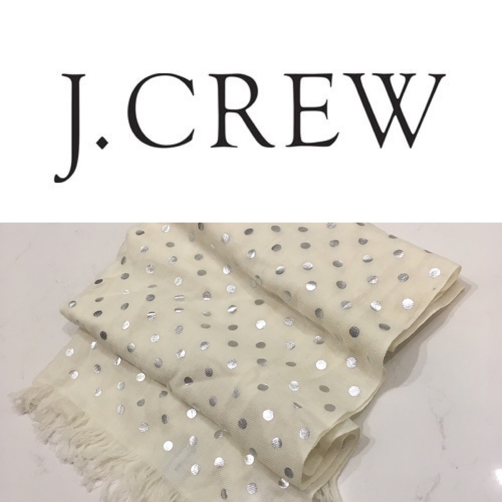 NWT JCREW LUXURY CREAM/SILVER POLKA DOT WOOL SCARF